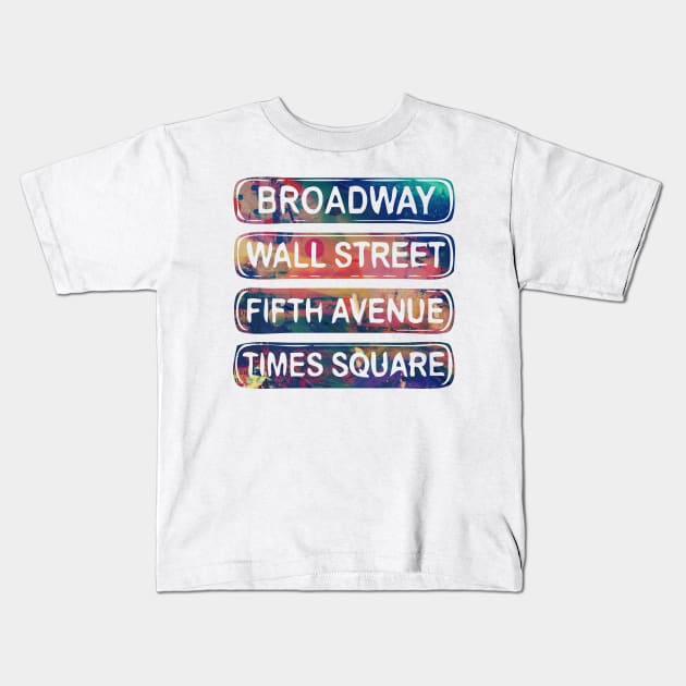 new york new york fifth avenue wall street time square broadway Kids T-Shirt by BoogieCreates